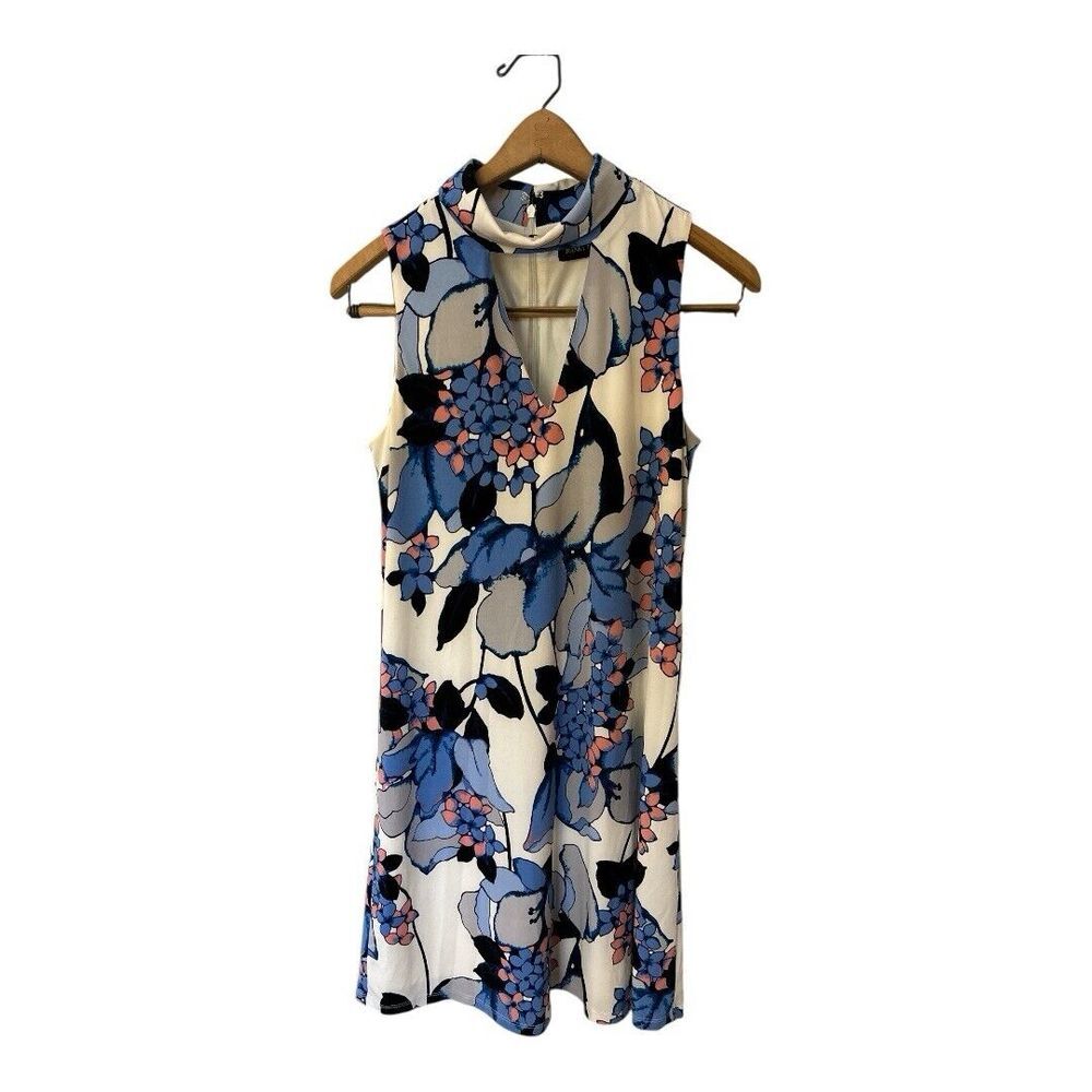 Ivanka Trump Dress Womens SP Blue White Coral Floral Sleeveless  6 for $36‎